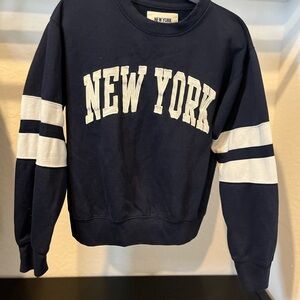 New York Popular New York Navy Crew Neck Sweatshirt Striped Sleeves Size Small